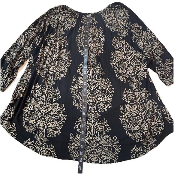 Lucky Brand Black Tan Floral‎ Print Tunic Top Boho Womens Plus Sz 3X Lightweight - Picture 3 of 7